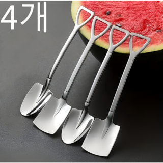 쿠코아 창의적인 디저트 스푼 아이스크림 수박 전용 과일 숟가락 복고풍 삽 모양 디자인 스테인리스 멜론 스푼 4P세트, 사각 스푼2P+ 뾰족한 스푼 2P, 1세트