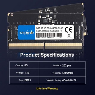 TECMIYO 노트북용 메모리 SODIMM DDR5 노트북 램 8GB 16GB 4800MHz 5600MHz 1.1V, 한개옵션2
