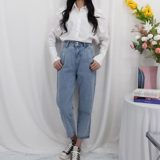 [필수템 데일리룩]하이웨스트 투버튼 롤업 세미 배기 청바지 (3컬러)