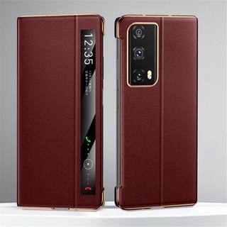 Honor Magic V3 용 소가죽 플립 케이스 윈도우 뷰 힌지 커버, 01 Honor Magic V3, 02 Red