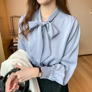 AOKADA 여자 클래식 샤틴블라우스 통근 오피스룩 빈티지 스트랩 블라우스
