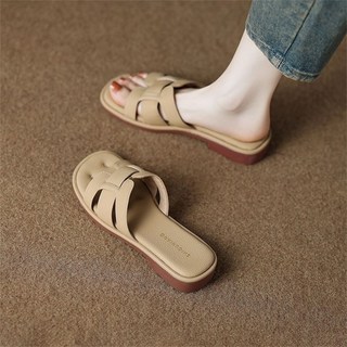 besteffie 여성 여름 편안한 심플 가죽 슬리퍼 평평하고 쉽게 착용할 수 있는 편리한 데일리 슬리퍼 K57