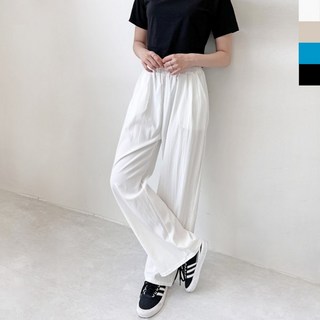 여성 린넨 와이드 팬츠 여름 통바지 일자핏 밴딩 바지