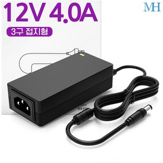 명호전자 12V4A 아답터 3구 접지형 DC 12V 4A 어댑터, 12V4A 아답터(3구접지)+전원선(파워코드), 1개
