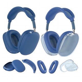 모이모 3+1 에어팟 맥스 프리미어 투명 실리콘 케이스 이어캡 파우치, 블루 (3+1)