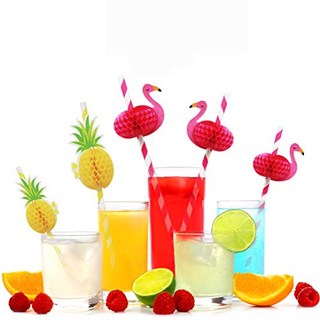 Flamingo Pineapple Honeycomb Ball Paper Straws 3D 플라밍고 파인애플 벌집 공 종이 빨대 3D 장식 스트라이프 밀짚 생일 베이비 샤워 테마, Yellow,Green,White,Pink, 1개, 1개입