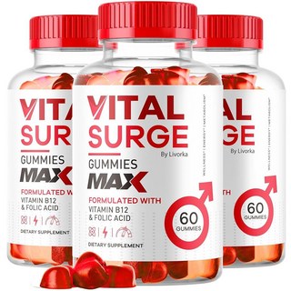 (3팩) Vital Surge 남성용 젤리 - 퍼포먼스 젤리 MAX Strength VitalSurge 고급 포뮬라 VitaSurge Vitale Vita 1050MG (젤리, 3개