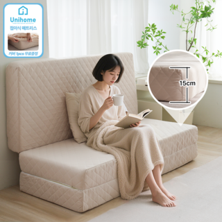 Unihome 친환경 15cm 탄탄한 3단 접이식 매트리스 원룸 자취 바닥 침대 토퍼 접는 수면매트
