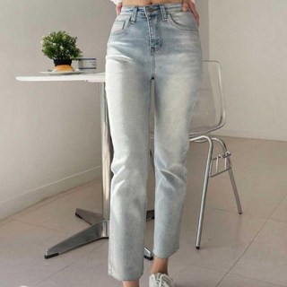 일자 스판 캐주얼 연청 데미지 워싱 여성 청바지 팬츠