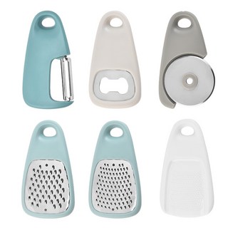 Cokinal주방용품세트6PCS - 공간절약 조리도구 - 스테인리스 주방용품 - 6가지 주방도구 : 치즈그레이터 마늘그라인더 피자커터 병따개&야채 필러 - 가정용필수품, 6 psc, 1개