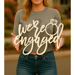 [ 1453359 ] We are Engaged Sign for Backdrop 약혼 나무 사인 브라이덜 샤워 장식 다이아몬드 반지 벽걸이 사진 부스 소품 컷아웃, [ 1453359 ] We are Engaged Sig