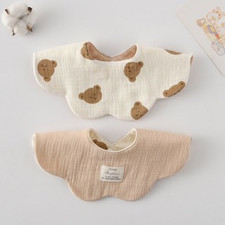 양면 사용 아기 턱받이 웨이브 레이스 부드러운 면 트리밍 타액수건, Bear head, 1개