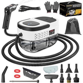 휴대용 스팀 클리너 2500W 고압 머신 1.6L 물탱크 3단계 조절 가능 손잡이 가정용 청소용 찜기 자동차 침대 벌레 가구 소파 그라우트흰색, White, 1개