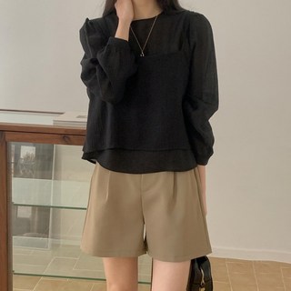 퍼니걸스 8523 시스루 뷔스티에 긴팔 블라우스 세트 여성의류