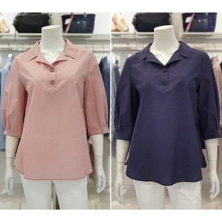 크로커다일레이디 소매 카라넥 블라우스