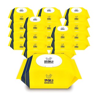 반하나 55gsm 옐로우는 물티슈 100매 20팩 엠보싱 캡형, 55g, 100매입, 20개