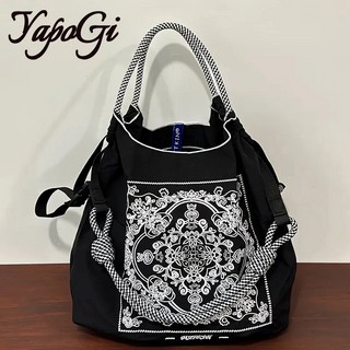 YAPOGI 연예인 에코백 자수 친환경 경량 스트랩 로프핸 쇼퍼백 숄더백