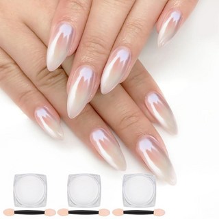 아트다운 16가지 색상 크롬 네일 파우더 아이리데센트 오로라 카멜레온 파우더 메탈릭 미러 케어 안료 진주 향 인어 글리터 먼지 키트 아트 장식 레진 공예, White 3 Jars