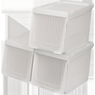 올유리빙 슬라이딩 리빙박스 높은형 투명창, 화이트 + 불투명도어, 3개