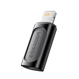Essager 라이트닝/8핀 to C타입 OTG 변환 젠더, C타입 to 라이트닝에 적용하다/1개, 블랙, 1개