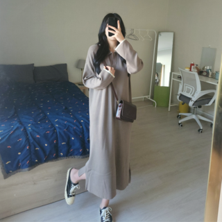 [오늘출발]배색카라 브이넥 니트 오버핏 롱원피스