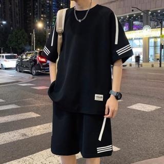 Lumi 여름 남성 트레이닝복 세트 와플원단 심플 캐주얼 반팔티 반바지 오버핏 트레이닝 운동복 상하세트