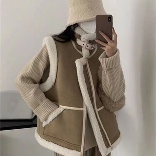 예쁨시전 퍼 안감 스웨이드 터틀넥 민소매 무스탕 조끼