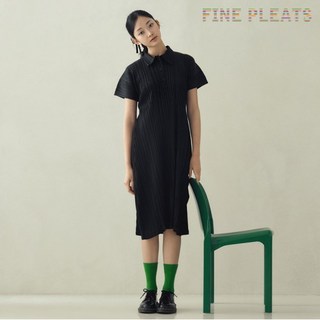 [FINE PLEATS] 피네 플리츠 반팔 카라 원피스 블랙