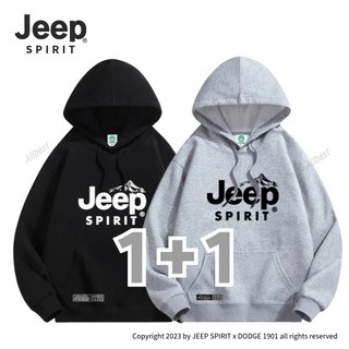 JEEP SPIRIT 지프 남자 여자 후드티 면 100% 후드 티셔츠 오버핏 가을 봄 2장 세트