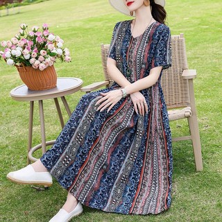 삼제태전 여름 여자 캐주얼 프린트 오버핏 반팔 바캉스룩 플레어 원피스