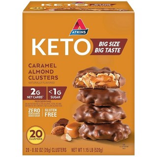 앳킨스 초콜릿 키토 카라멜 아몬드 클러스터 20개 1팩 총 520g 대용량, 26g