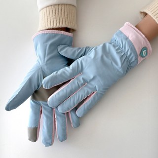 우드피카 여성용 파스텔 방한털 스키장갑 4컬러, 블루, 1개