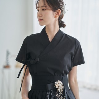 생활한복 실과바늘 블랙 반팔 블라우스저고리