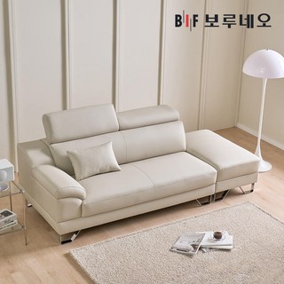 보루네오 로우Po 쇼파 가죽 소파 헤드레스트 거실 3인용 스툴 세트, 아이보리 대표 이미지 - 이태리 소파 추천