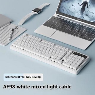 AJAZZ AF98 유선 무선 블루투스 3 모드 키보드 E-스포츠 게임 특수 비 기계적 느낌 타이핑 Ofice 컴퓨터 소녀, White-Wired