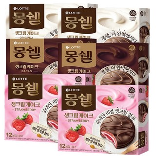 몽쉘 딸기 생크림케이크 408g x2 + 오리지널 408g x2 + 카카오 408g x2, 1세트, 2.448kg