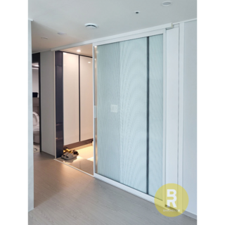 33번 원슬라이딩중문 화이트 모루세로강화유리 // 현관중문 시공비포함 소음차단 반려견안전 맞춤제작 아파트빌라 중문, 1개