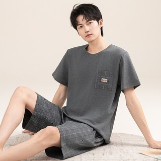 ANYOU 남자 순면 잠옷 라운드넥 반팔 실내외겸용 홈웨어
