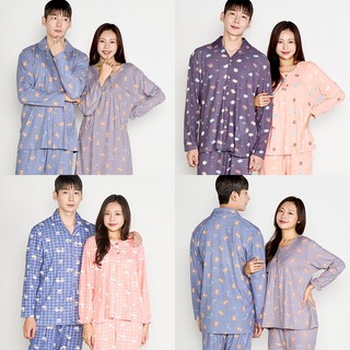 이라인 캣츠퍼피 히트 양면 기모 겨울 수면 커플 상하의잠옷