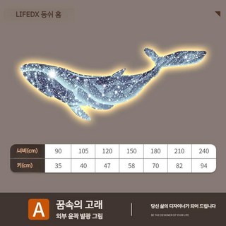 LED 고래 조명 장식 업소용 무드등 인테리어 침실 거실 호텔, 폭 90cm, 레귤러 모델  비 발광 + 고화질 크리스탈 도자기 공정, 1. A- 꿈의 고래