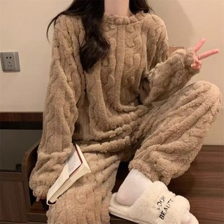 지니 극세사 수면잠옷 세트 겨울 따뜻한 투피스 홈웨어 루즈핏 파자마