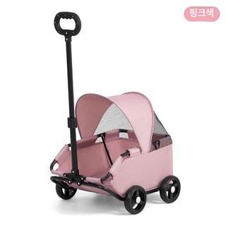 강아지웨건 간편 개모차 이동가방 캠핑 손수레 접이식, 핑크+차양