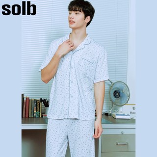 비너스 솔브 여름용 선물용 신축성좋은 스판소재 잔꽃무늬 남성 반팔 잠옷 파자마세트 SEV249MS 애플