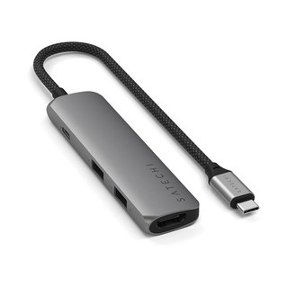 사테치 USB C타입 4in1 4K 알루미늄 슬림 멀티 허브 이더넷 어댑터 맥북 노트북, 스페이스 그레이, 1개