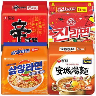 농심 신라면5+안성탕면5+오뚜기 진라면5+삼양라면5, 1세트
