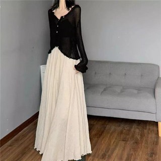 AOKADA 샤 스커트 플레어 롱 치마