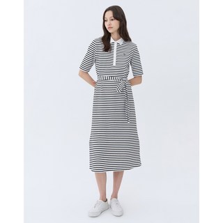 24SS [가격인하][BEST][스테디셀러]블랙 스트랩 면혼방 반팔 카라 롱 원피스 WSDR4B301BK