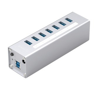 오리코 A3H7 USB허브 유전원 7포트 USB3.0 12V아답터 개별LED, 실버, 1개