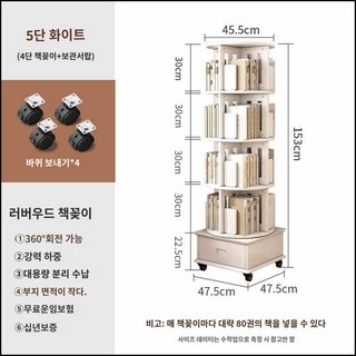 나무쉼터 이동편한 아크릴 회전책장 책장 책꽂이 장난감정리함 교구장 전면책장, 4단, 펄화이트
