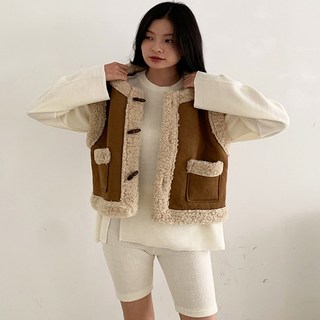 아르니 무스탕조끼 간절기 베스트 조끼 자켓 레이어드 2color